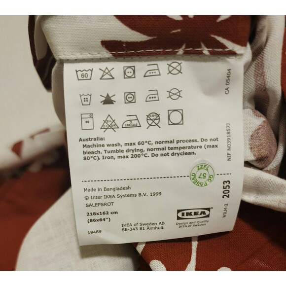 New Ikea Salepsrot Twin Duvet Cover & 1 Pillowcase Set White Rusty Red Floral - Picture 6 of 8